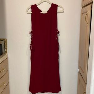 Ann Taylor dark red, tied side dress. Knee length, zip back, adjustable waist.